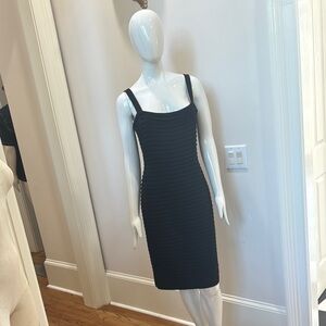 St. John Black Sheath Midi Dress Square Neck Sleeveless.  Pre-Loved